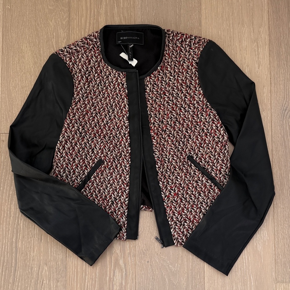 BCBGMaxAzria Black and Red Tweed Blazer